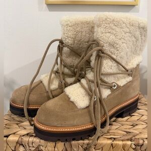 Marc Fisher Tan and Cream Lace Up Bootie